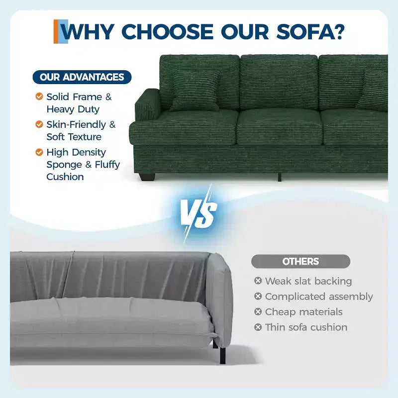 SunnyFurn 86 Canapé Nuage en Peluche, 3 Places avec Assise Profonde, 2 Coussins de Dossier Amovibles et Coussins Décoratifs pour Salon/Chambre/Appartements