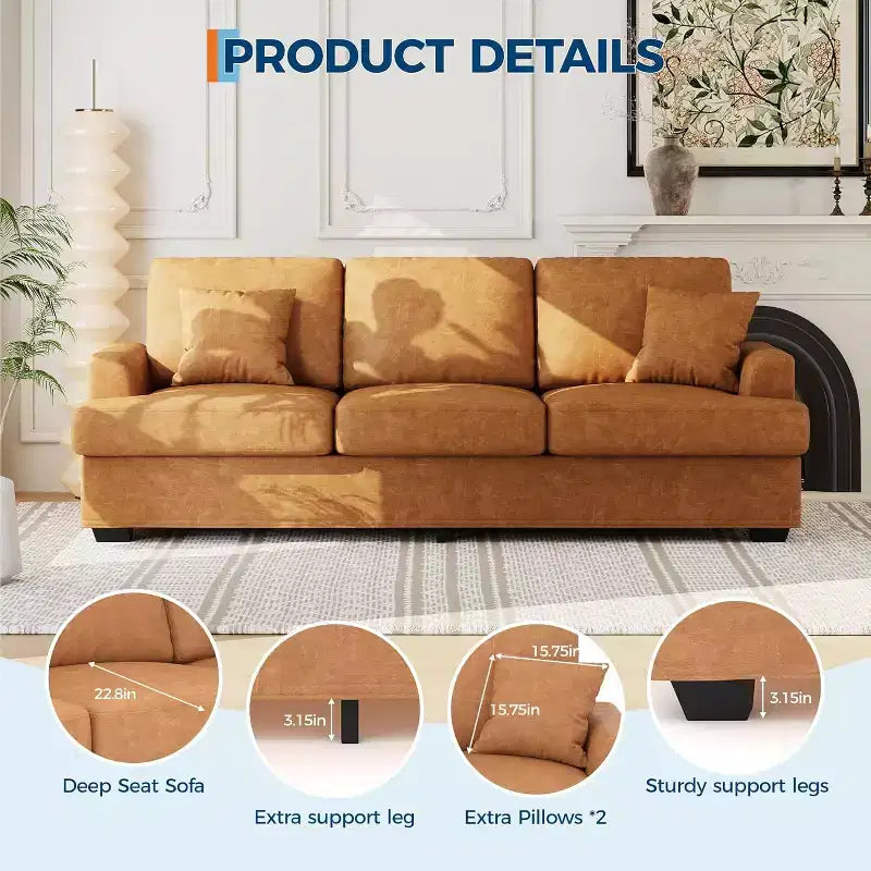 SunnyFurn 86 Canapé Nuage en Peluche, 3 Places avec Assise Profonde, 2 Coussins de Dossier Amovibles et Coussins Décoratifs pour Salon/Chambre/Appartements