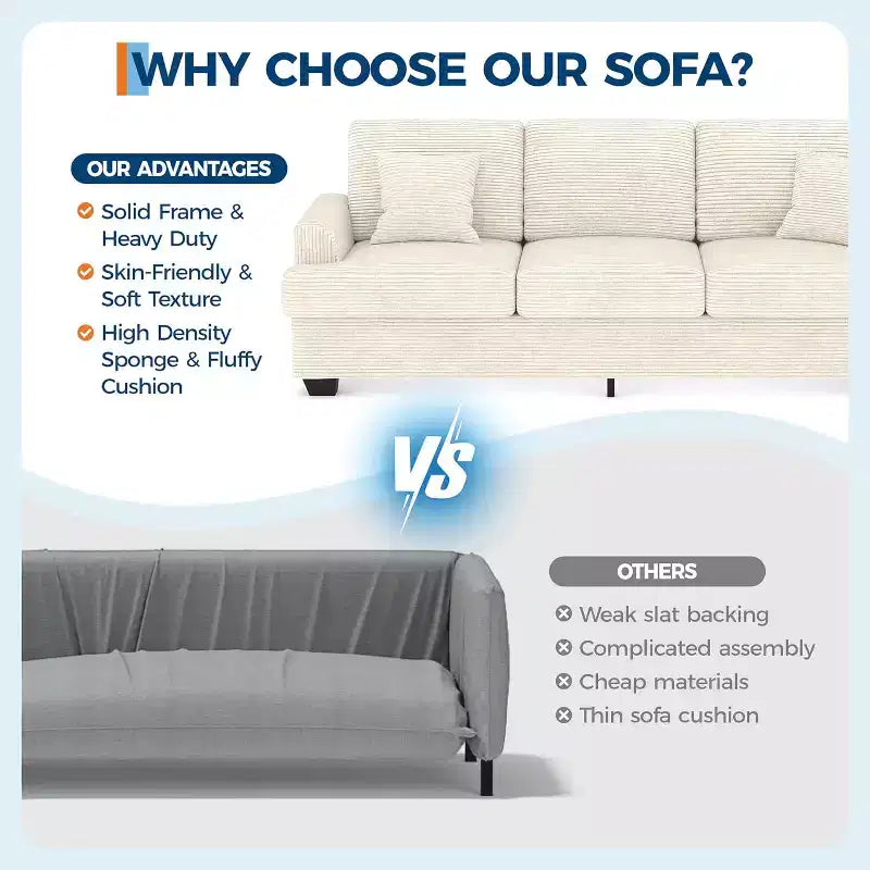 SunnyFurn 86 Canapé Nuage en Peluche, 3 Places avec Assise Profonde, 2 Coussins de Dossier Amovibles et Coussins Décoratifs pour Salon/Chambre/Appartements