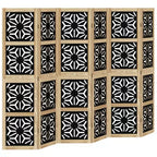 vidaXL Room Divider 6 Panels Brown and Black Solid Wood Paulownia