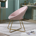 Fauteuil d'appoint moderne rose 28 en polyester avec base finition dorée et piètement luge en métal