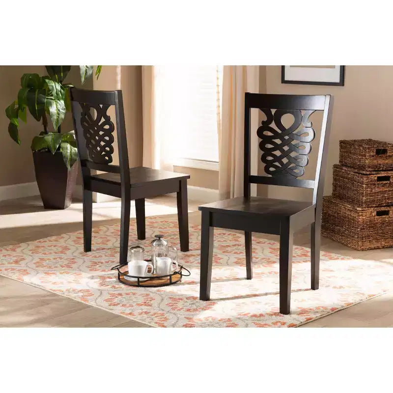 2pc GervaisTransitional Wood Dining Chair Set Brown - Baxton Studio: Polyester Upholstery, Spot Clean, Armless