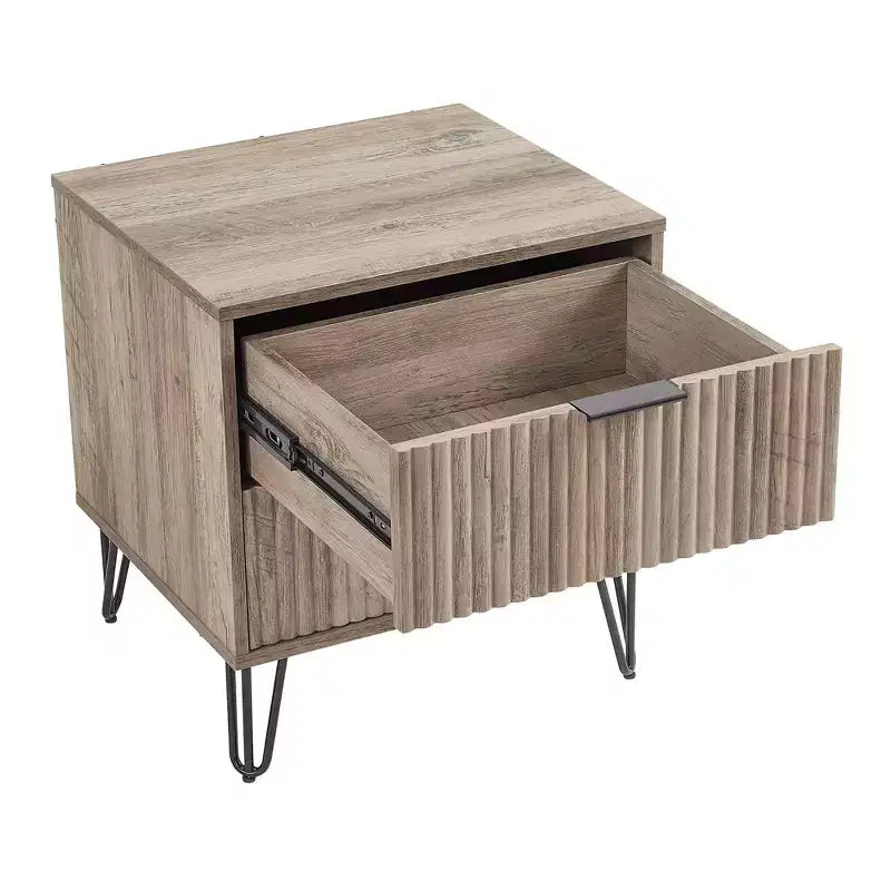 Manhattan Comfort Dumbo Table de chevet 2 tiroirs Gris rustique : Design moderne, pieds en métal, cadre en MDF