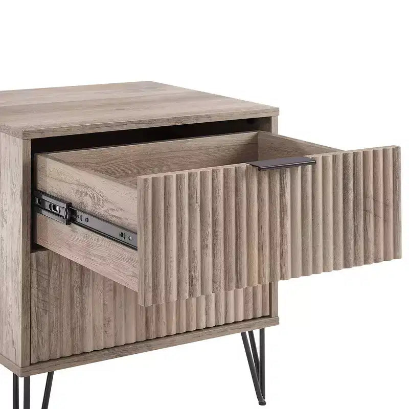 Manhattan Comfort Lot de 2 tables de chevet Dumbo à 2 tiroirs Gris rustique : Style moderne, Cadre en MDF, Glissières en métal