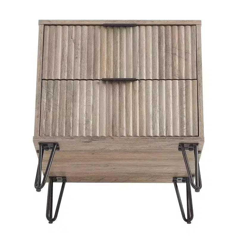 Manhattan Comfort Lot de 2 tables de chevet Dumbo à 2 tiroirs Gris rustique : Style moderne, Cadre en MDF, Glissières en métal