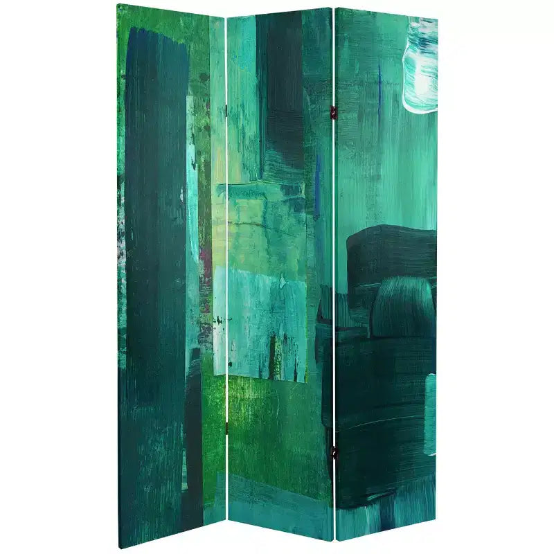 6" Double Sided Undersea Canvas Room Divider Green - Oriental Furniture: Adjustable 3-Panel, Spruce Wood Frame, No Assembly Required