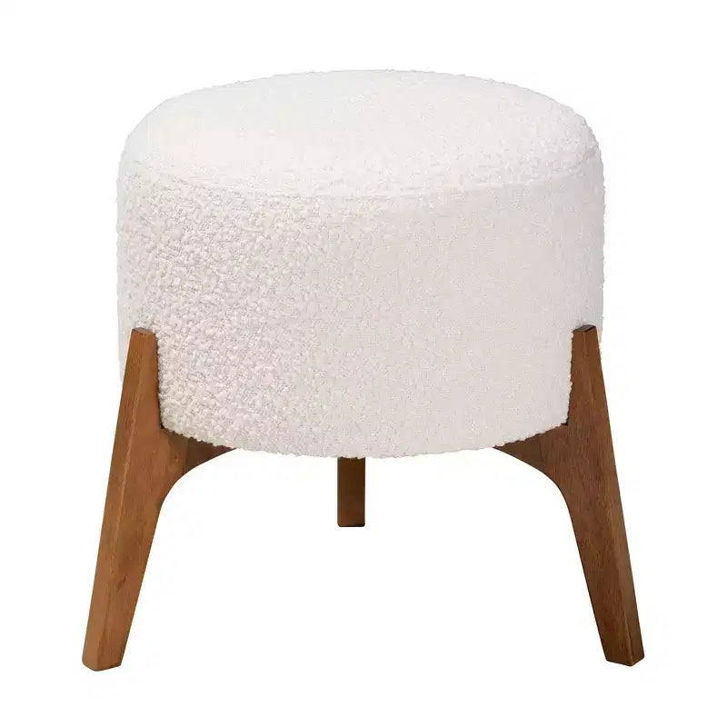 Elkie Fabric and Wood Ottoman Footstool Cream/Walnut Brown - Baxton Studio