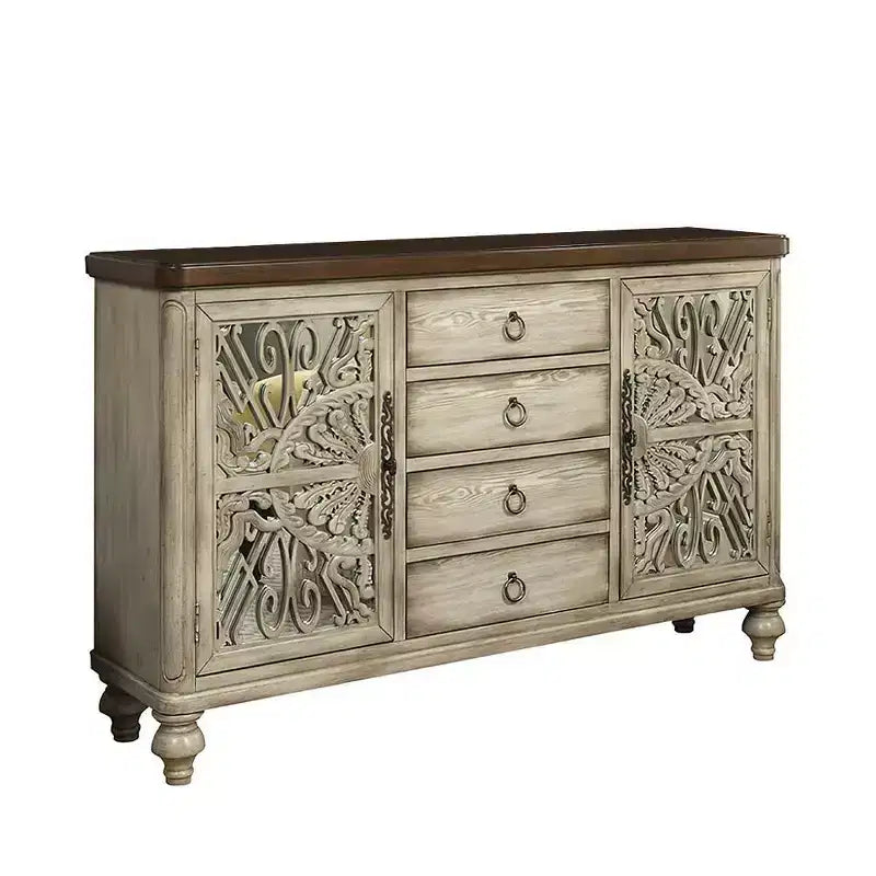 60" Vermont Accent Table Antique White - Acme Furniture: Elegant Storage, 4 Drawers & Shelves