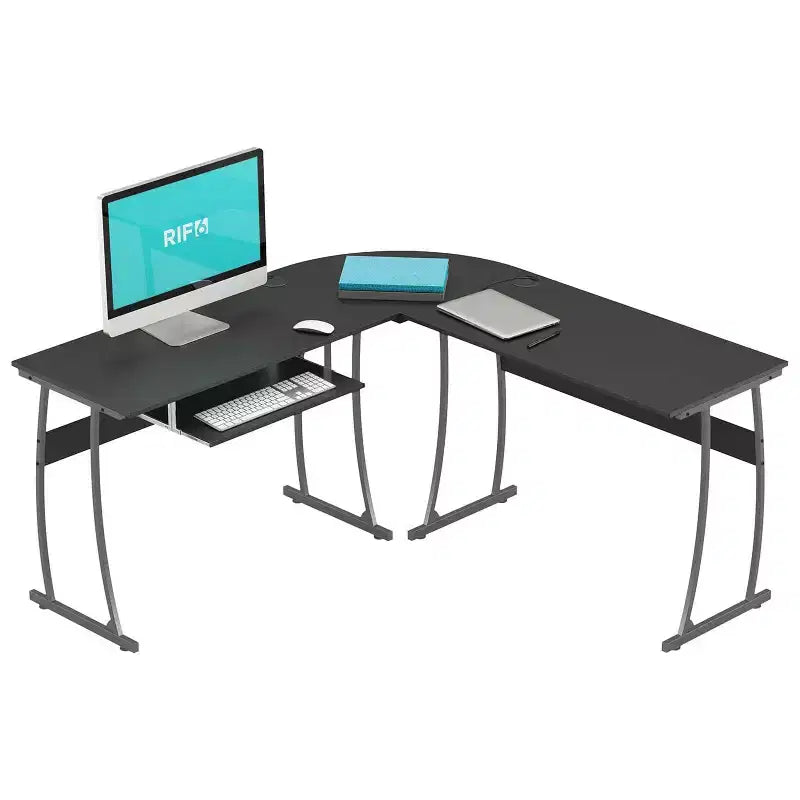 RIF6 L Shaped Modern Computer Home Office Gaming Desk with Keyboard Tray and Cable Management, Easy Assembly, Black