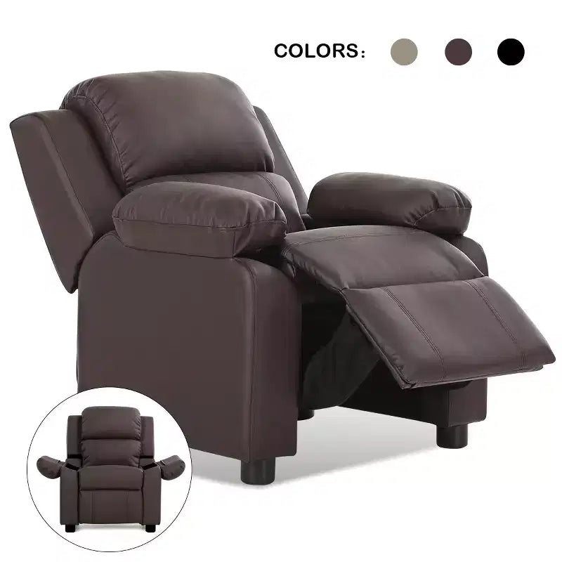 Costway Deluxe Padded Kids Sofa Armchair Recliner Headrest Children w/ Storage Arm Brown