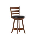 Tabouret de comptoir pivotant classique Merrick Lane 24" en bois à dossier échelle, avec assise rembourrée et repose-pieds intégré