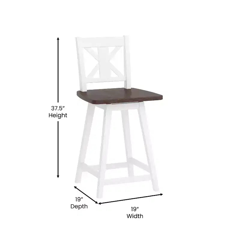 Tabouret de salle à manger pivotant Emma and Oliver Wooden Modern Farmhouse avec dossier décoratif sculpté