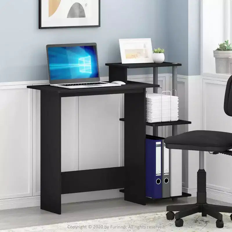 Furinno Modern Computer Desk Home Office Writing Study Laptop Table Workstation with CPU Stand & Open Storage Bookshelf,Black/Grey