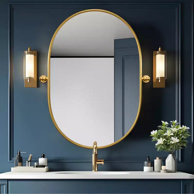 Dovelina Ensemble de 2 Miroirs de Salle de Bain Ovales Pivotants à Cadre Métallique