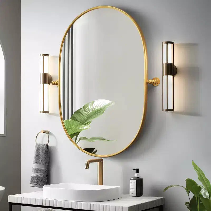 Dovelina Ensemble de 2 Miroirs de Salle de Bain Ovales Pivotants à Cadre Métallique