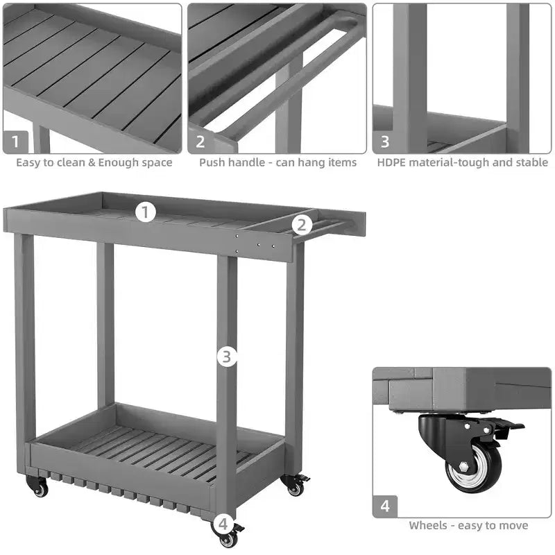 Chariot de service utilitaire Garvee avec roues, capacité de 227 kg, chariot de rangement robuste à bac, organiseur de rangement mobile polyvalent à 2 niveaux, gris