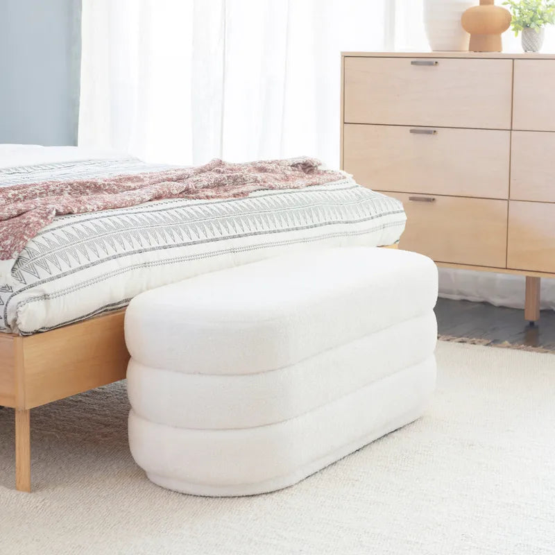 Halley White Oblong Sherpa Ottoman