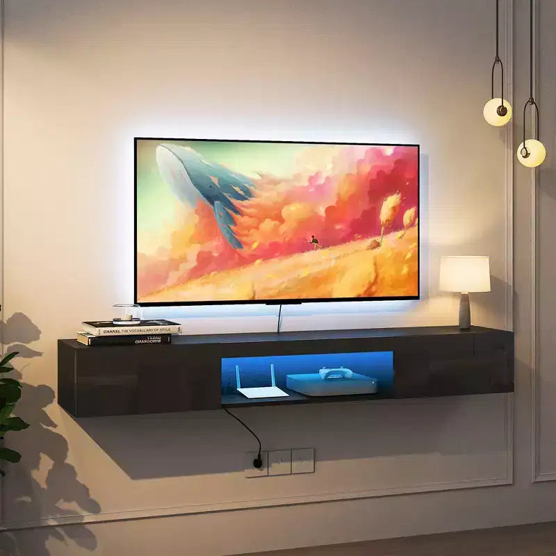 Wall Mounted Floating TV Stand With Remote Control Cable Management Media Console Table Entertainment Center