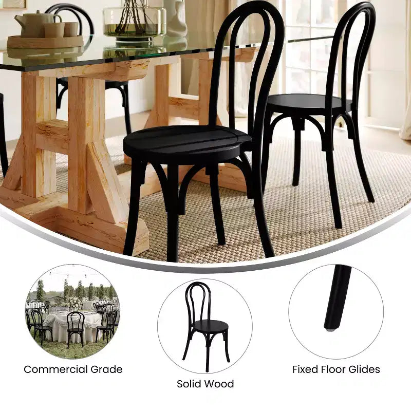 Flash Furniture Betsy Chaise de salle à manger empilable en bois massif de style Thonet de qualité commerciale – Lot de 2