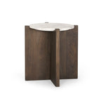 Bianca Dark Brown Wood w/ Marble Round Accent Table - 22.0L x 22.0W x 22.0H