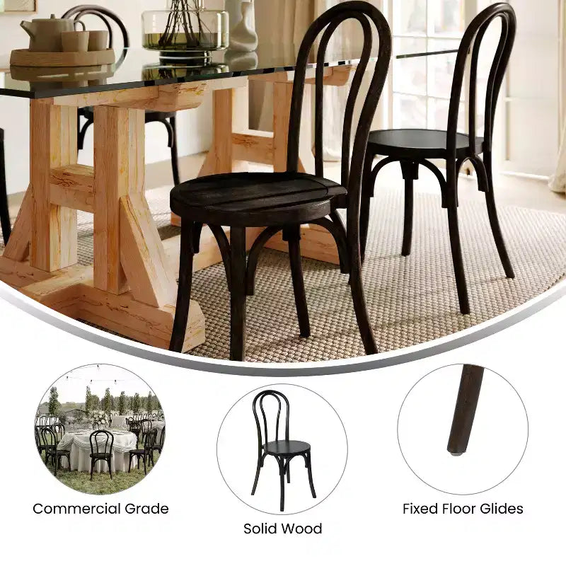 Chaise de salle à manger Merrick Lane en bois massif style Thonet, empilable, avec finition élégante