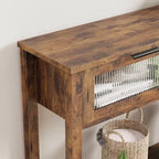 Table d'entrée de 109 cm, console en bois avec 2 tiroirs en verre, table de canapé à 2 niveaux avec rangement pour salon, tables de foyer pour entrée