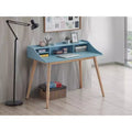 Roundhill Furniture Roskilde Mid-Century Modern Wood Writing Desk with Hutch, Blue